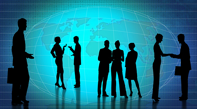 Business people talking, shaking hands...